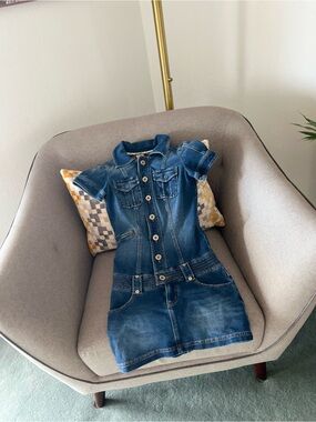 Guess Girls' Blue Denim Button-Front Short Sleeve Dress